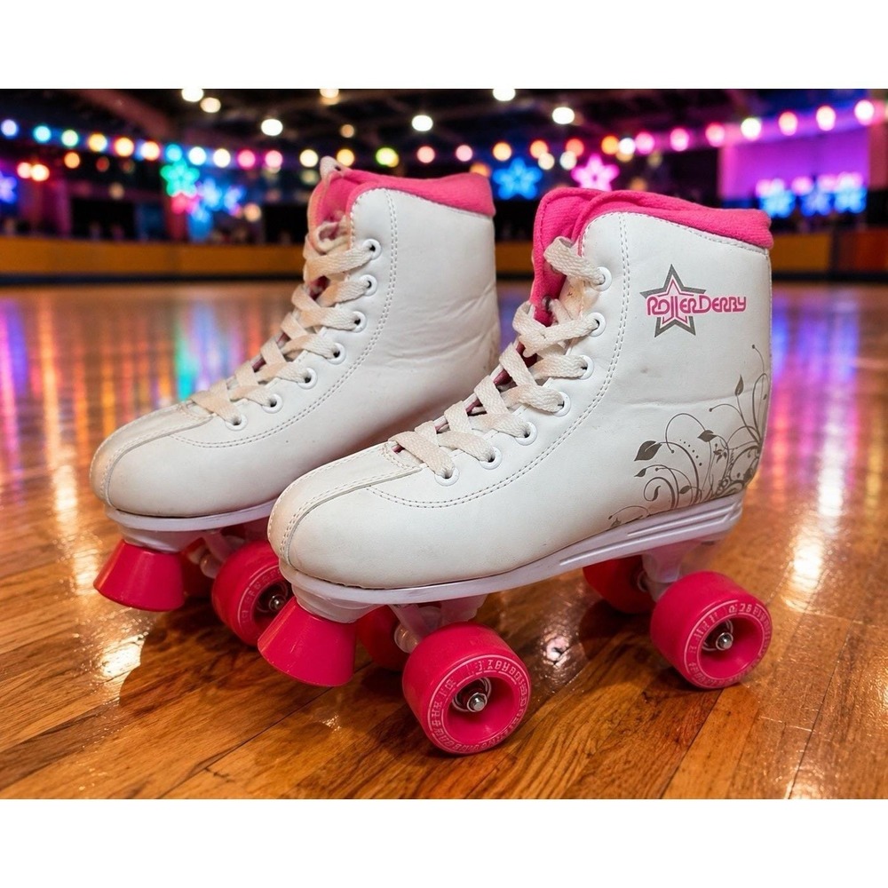 Roller Derby Girls Women Quad Roller Skates White Pink Size 4 Adjustable Pro